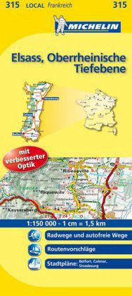 Michelin Karte Elsass, Oberrheinische Tiefebene; Bas-Rhin, Haut-Rhin