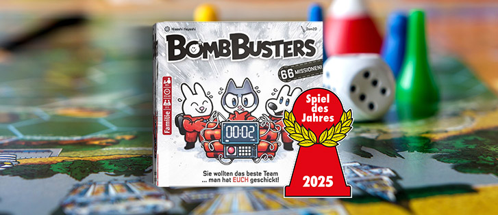 Spiel des Jahres Spiel des Jahres: Packshot des Spiels Bomb Busters mit dem Gewinner-Störer