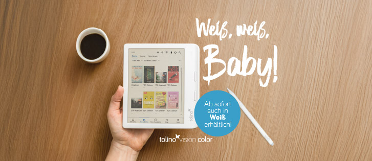 tolino Die tolino-Familie: abgebildet ist der neue weiße tolino vision mit dem tolino Pen daneben