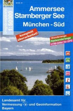 Topographische Karte Bayern Ammersee, Starnberger See, München-Süd