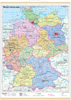 Stiefel Wandkarte Miniformat Deutschland, politisch, mit Holzstäben