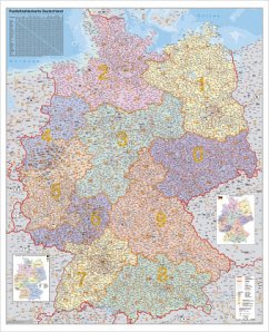 Stiefel Wandkarte Großformat Deutschland, PLZ-Karte, ohne Metallstäbe