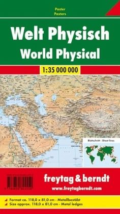 Freytag & Berndt Poster Welt, physisch, mit Metallstäben. World, physical