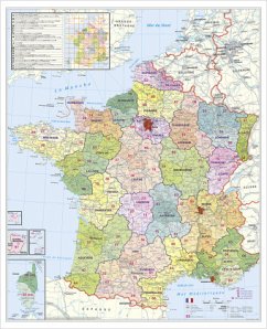 Stiefel Wandkarte Großformat Frankreich, Postleitzahlen, ohne Metallstäbe