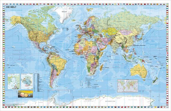 Stiefel Wandkarte Kleinformat Weltkarte politisch deutschsprachig ohne Metallstäbe