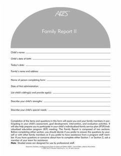Assessment, Evaluation, and Programming System for Infants and Children (AEPS(R)), Second Edition, Family Report II: Three to Six Years - Capt, Betty Johnson, Joann Pretti-Frontczak, Kristie