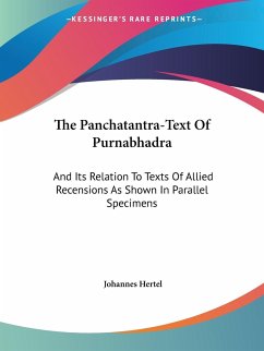 The Panchatantra-Text Of Purnabhadra - Hertel, Johannes
