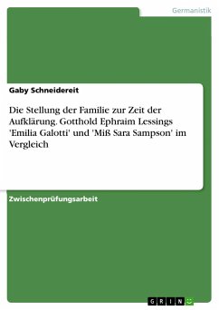 Die Stellung der Familie zur Zeit der Aufklärung. Gotthold Ephraim Lessings 'Emilia Galotti' und 'Miß Sara Sampson' im Vergleich - Schneidereit, Gaby