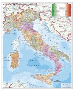 Stiefel Wandkarte Großformat Italien, Postleitzahlen, italienische Ausgabe, ohne Metallstäbe