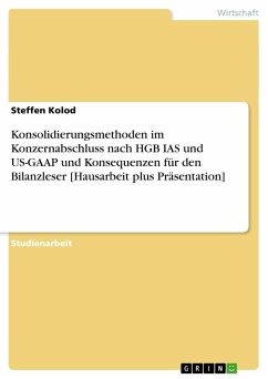 Konsolidierungsmethoden im Konzernabschluss nach HGB IAS und US-GAAP und Konsequenzen für den Bilanzleser [Hausarbeit plus Präsentation] - Kolod, Steffen