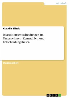 Investitionsentscheidungen im Unternehmen: Kennzahlen und Entscheidungshilfen - Blizek, Klaudia