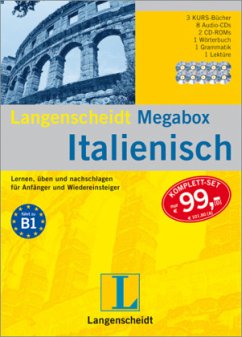 Cover Langenscheidt Megabox Italienisch, 3 Kurs-Bücher, 8 Audio-CDs, 2 CD-ROMs, Wörterbuch, Grammatik u. Lektüre
