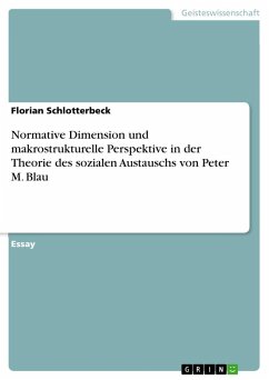 Normative Dimension und makrostrukturelle Perspektive in der Theorie des sozialen Austauschs von Peter M. Blau - Schlotterbeck, Florian