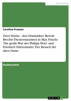 Zwei Stücke - drei Dramatiker: Bertolt Brechts Theatermaximen in Max Frischs 'Die große Wut des Philipp Hotz' und Friedrich Dürrenmatts 'Der Besuch der alten Dame' - Franzen, Carolina