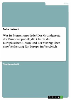 Was ist Menschenwürde? Das Grundgesetz der Bundesrepublik, die Charta der Europäischen Union und der Vertrag über eine Verfassung für Europa im Vergleich - Huikuri, Salla