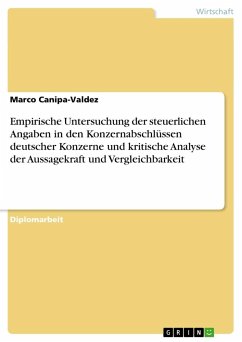 Empirische Untersuchung der steuerlichen Angaben in den Konzernabschlüssen deutscher Konzerne und kritische Analyse der Aussagekraft und Vergleichbarkeit - Canipa-Valdez, Marco