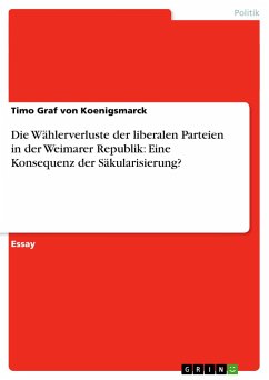 Die Wählerverluste der liberalen Parteien in der Weimarer Republik: Eine Konsequenz der Säkularisierung? - Koenigsmarck, Timo Graf von
