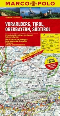 Marco Polo Karte Vorarlberg, Tirol, Oberbayern, Südtirol. Vorarlberg, Tyrol, Upper Bavaria, South Tyrol / Vorarlberg, Tyrol, Haute-Bavière, Tyrol du Sud