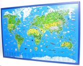 Illustrierte Weltkarte, auf Kork-Pinnwand