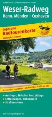 PUBLICPRESS Leporello Radtourenkarte Weser-Radweg. Hann. Münden - Cuxhaven