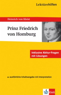 Klett Lektürehilfen Heinrich von Kleist, Prinz Friedrich von Homburg - Hahnengreß, Karl-Heinz