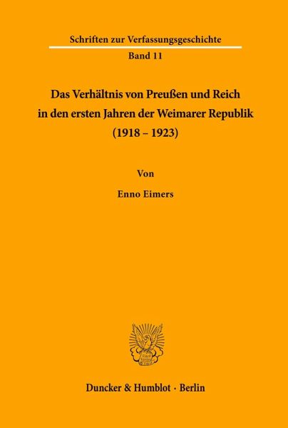 Das Verhältnis von Preußen und Reich in den ersten Jahren der Weimarer Republik (1918 - 1923).