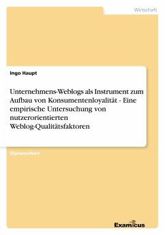Unternehmens-Weblogs als Instrument zum Aufbau von Konsumentenloyalität - Eine empirische Untersuchung von nutzerorientierten Weblog-Qualitätsfaktoren Unternehmens-Weblogs als Instrument zum Aufbau von Konsumentenloyalität - Eine empirische Untersuchung von nutzerorientierten Weblog-Qualitätsfaktoren