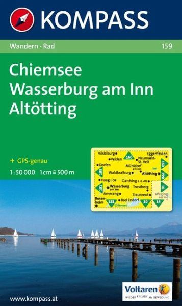 Chiemsee - Wasserburg am Inn - Altötting - Wanderkarte mit Radrouten. GPS-genau. 1:50000