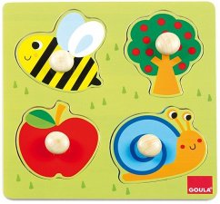 Goula D53010 - Biene, Apfelbaum und Schnecke, 4 Teile Holz Puzzle