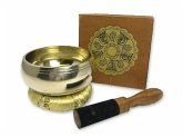 Dhyani-Klangschale (310 g) mit bedruckter Geschenkbox, Ring, Holz/Lederklöppel
