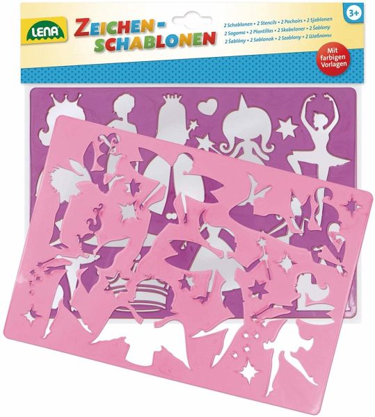 LENA® 65766 - Malset, 2er Zeichenschablonen Set Prinzessinnen und Elfen