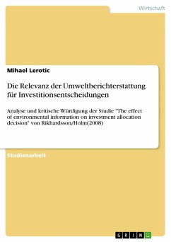 Die Relevanz der Umweltberichterstattung für Investitionsentscheidungen - Lerotic, Mihael