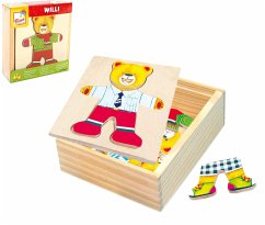 Bino 88047 - Willi Ankleidepuzzle Bär, Holz, 18-teilig, Holzbox mit Schiebedeckel