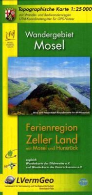 Topographische Karte Rheinland-Pfalz Wandergebiet Mosel, Ferienregion Zellerland