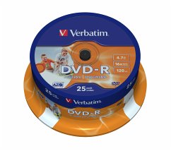 DVD-R 4.7GB/120Min/16x Cakebox (25 Disc), DataLife Plus, InkJet Printable, White Surface