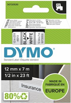 Dymo D1 Schriftband 12 mm x 7 m schwarz auf weiß 45013