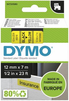 Dymo D1 Schriftband 12 mm x 7 m schwarz auf gelb 45018