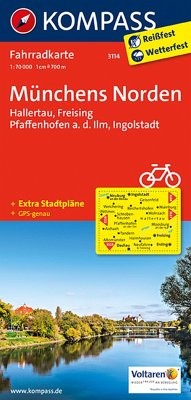 KOMPASS Fahrradkarte 3114 Münchens Norden, Hallertau, Freising, Pfaffenhofen a. d. Ilm, Ingolstadt 1:70.000 / Kompass Fahrradkarten