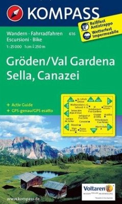 Kompass Karte Gröden, Val Gardena, Sella, Canazei