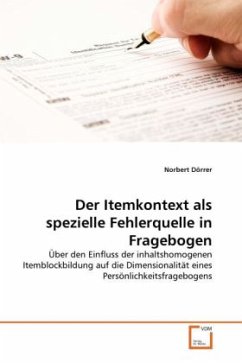 Cover Der Itemkontext als spezielle Fehlerquelle in Fragebogen