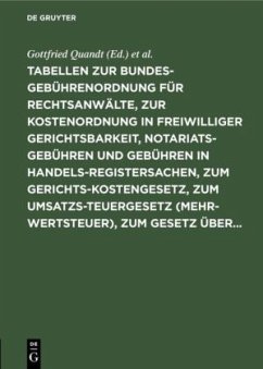 Tabellen zur Bundesgebührenordnung für Rechtsanwälte, zur Kostenordnung in freiwilliger Gerichtsbarkeit, Notariatsgebühren und Gebühren in Handelsregistersachen, zum Gerichtskostengesetz, zum Umsatzsteuergesetz (Mehrwertsteuer), zum Gesetz über...