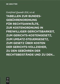 Tabellen zur Bundesgebührenordnung für Rechtsanwälte, zur Kostenordnung in freiwilliger Gerichtsbarkeit, zum Gerichtskostengesetz, zum Umsatzsteuergesetz, zum Gesetz über Kosten der Gerichtsvollzieher, zu den Gebühren der Rechtsbeistände und zu den...