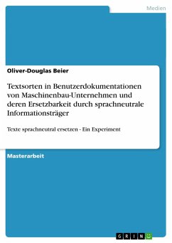 Textsorten in Benutzerdokumentationen von Maschinenbau-Unternehmen und deren Ersetzbarkeit durch sprachneutrale Informationsträger - Beier, Oliver-Douglas