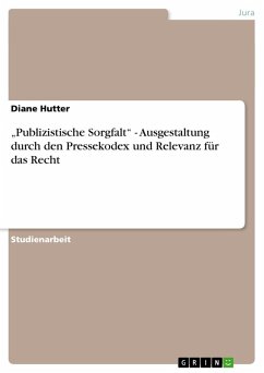 ¿Publizistische Sorgfalt¿ - Ausgestaltung durch den Pressekodex und Relevanz für das Recht - Hutter, Diane