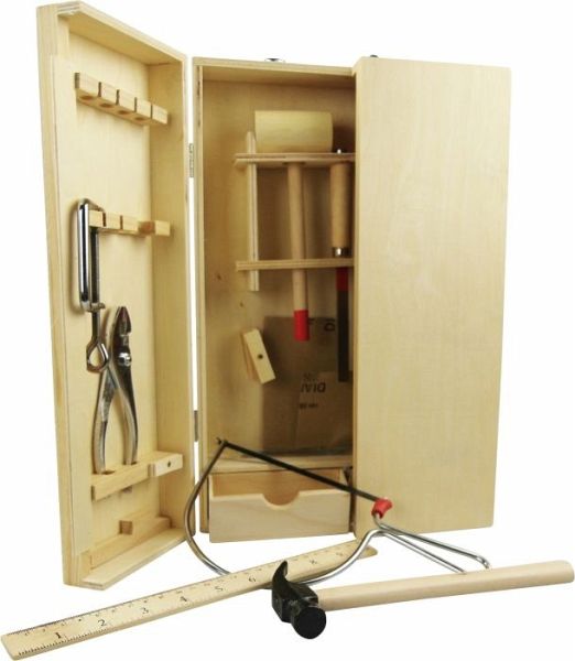 PEBARO 462 - Holz-Werkzeug-Koffer, 25-teilig, Starter Lehr-Werkzeuge-Set für kleine Handwerker