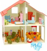 PEBARO 880 - Holzbausatz Puppenhaus mit Möbeln, 11+241 Teile, Holzkonstruktion zum Zusammenstecken