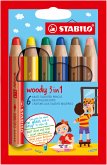 Buntstift, Wasserfarbe & Wachsmalkreide - STABILO woody 3 in 1 - 6er Pack - mit 6 verschiedenen Farben