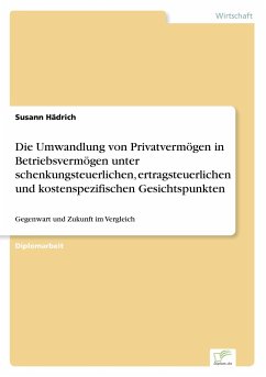 Die Umwandlung von Privatvermögen in Betriebsvermögen unter schenkungsteuerlichen, ertragsteuerlichen und kostenspezifischen Gesichtspunkten