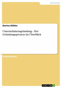 Unternehmensgründung - Der Gründungsprozess im Überblick - Köhler, Darina