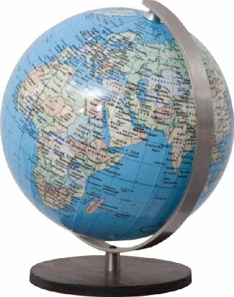 DUO Globus (TING kompatibel), Fuß Holz braun u. Meridian Edelstahl / Columbus Globen